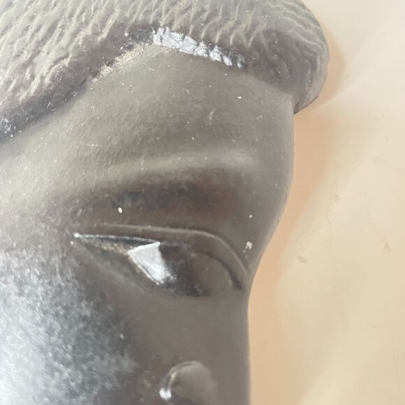 African Wall Art Carved Wood Painted‎ Black 7"x4" Ethnic Tribal Sculpture Busts - Picture 8 of 9